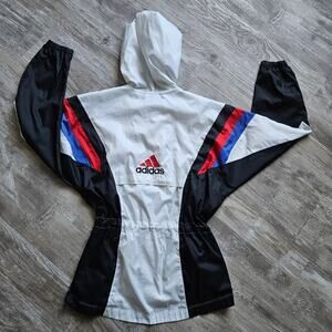 Vintage Adidas Windbreaker Jacket Hooded 90s Colorblock White Black Red Size L